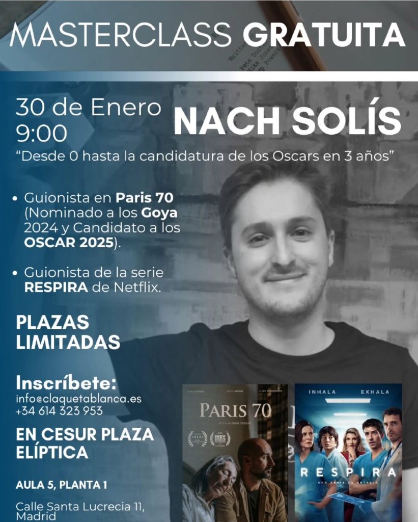 Master class gratuita de Nach Solís, de guión